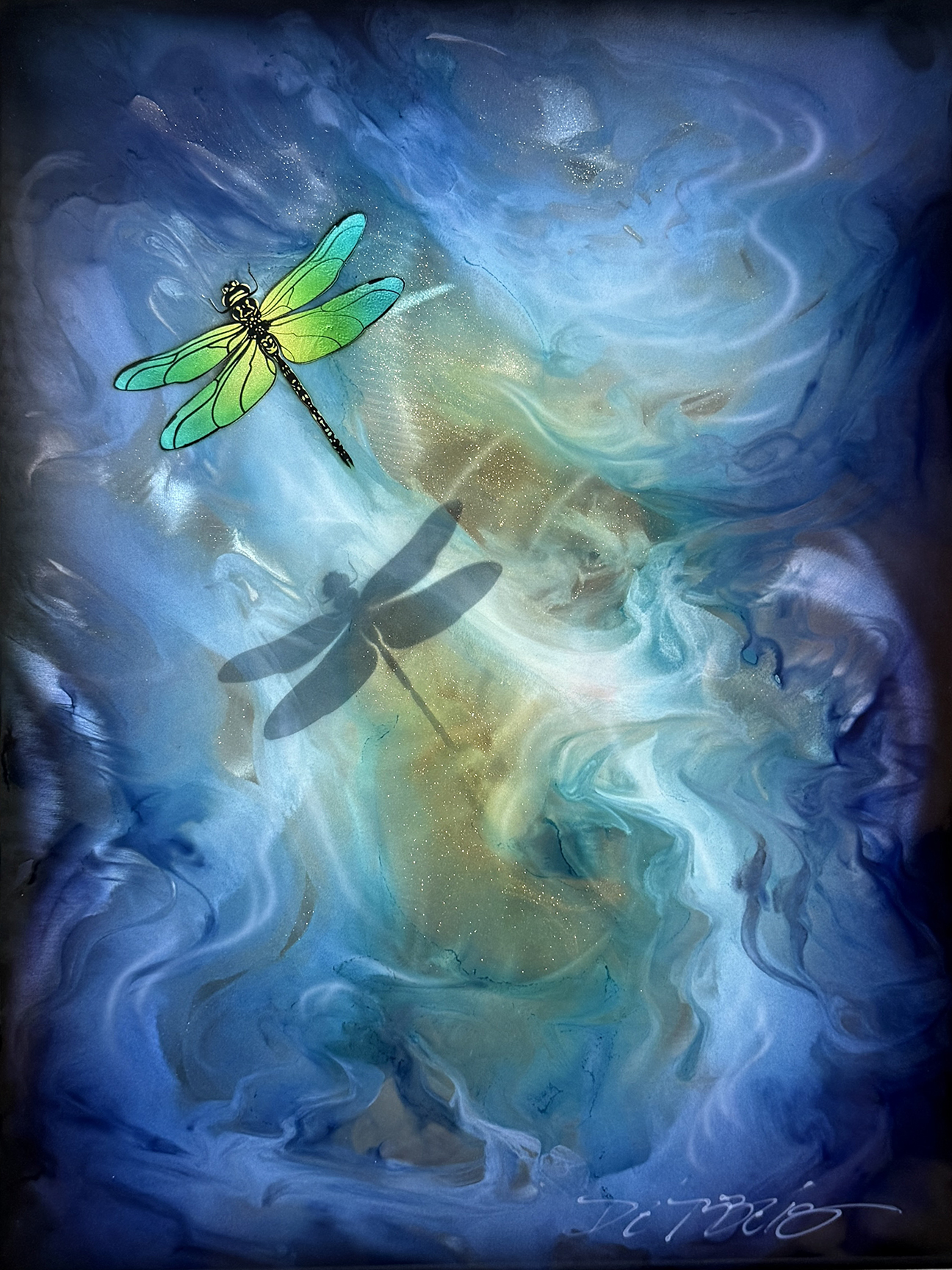 Abstract Green Dragonfly by Chris DeRubeis (18×24 on metal)